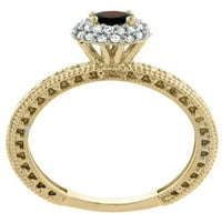 14K žuti zlatni prirodni granični okrugli ručni zaručni prsten dijamantski akcenti, veličina 8.5