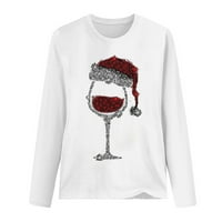 Zimske štedne cipele s dugim rukavima božićne majice za žene slatka xmas vinska stakla sa crvenim santa