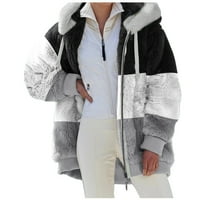 Qxutpo zimski kaputi za žene s kapuljačom dugih rukava tople jakne pune zip patchwork zimske odjeće kaputi za žene