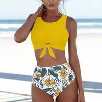 Ženske dame Tankini set Swim Hotsa Dno Bikini Beach cvjetni kupaći kostimi podstavljeni žuti s