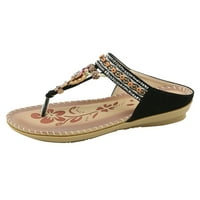 Miayilima Crne sandale Žene klinovi Sandale za žene Dame Sandale Peep Toe T remen Bohemia Sandals Flats