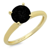 0,5CT Okrugli rez crni prirodni ony 14k žuti zlatni gravirajući izjava bridalna godišnjica angažman vjenčani pasijans prsten veličine 9,75