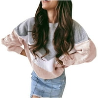 Smanjeni ženski džemper okrugli dekoltev duks pulover pune boje labavi dugih rukava dugih rukava i zimskog stilskog džemper za spajanje, podudaranje pletiva