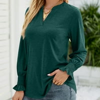 Fjofpr Žene pad odjeće s dugim rukavima za žene V izrez Solid Boja vrhovi dame casual prozračne labave fit pulover bluza