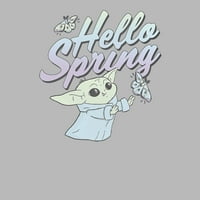 Junior's Star Wars: The Mandalorian Grogu Hello Spring GRAFIC TEE Athletic Heather Veliki