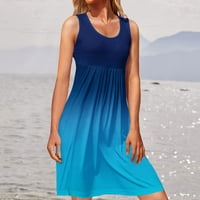 Clearsance Ljetne haljine za žene tiskane okrugle dekolte za sunčanje iznad koljena casual haljina bez rukava Blue XL