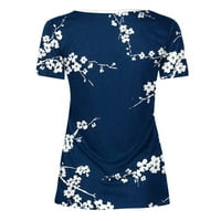 Sksloeg Ženska bluza plus veličina Skraćeno rukav Ljetni vrhovi za gamaše Labavi fit gumb Pulover bluze majice s grirtim rub, svijetlo plava s
