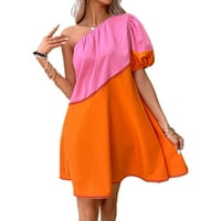 Ženska boja Block Dull kratki rukav Haljina labave ležerne haljine, Ljetne tunike, L