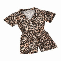 Biekopu pidžamas set Leopard Print Dugi kratki rukav + Elastični pojas za kratkoj hlače Hlače Djeca za spavanje