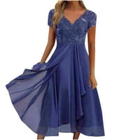 Ženske haljine kratki rukav Maxi moda A-line ispisana V-izrez ljetna haljina plava xl