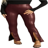 Ženske kožne hlače.Ženske kožne hlače visoke struka PU nogu plus veličina FAU kožne hlače Split pantalone