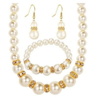 Heiheiup Elegant Lady Nakit Pearl Set Ogrlice Naušnice Narukvice Tri svadbeni nakit set za vjenčanje sa kosom