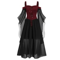 Haljine 1950 za žene Vintage, Ženske keltske srednjovjekovne duljine, renesanse gotičke Cosplay haljina, bez rukava s rukavima nepravilna haljina crvena xxl