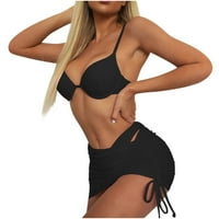 Lovskoo kupaći kostim za žene Push Up kupaće kostimi za žene Crni kupaći kostim Trodijelni odijelo zavoja solid seksi bikini podstavljeni kupaći kostimi za plažu odjeća crna