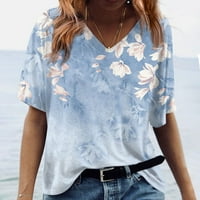 Feterrnal ženska modna ležerna print V-izrez kratkih rukava od tiskanih majica Dressy Bluze za žene