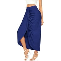 Labakihah suknje za žene Ženska ležerna proreza Wrap asimetrični elastični visoki struk Maxi draped čvrsta suknja Plava
