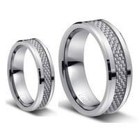 Usklađivanje muških i dama srebrne karbonske vlakne Inlay Tungsten Carbide Vjenčani prsten