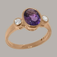 Britanci napravio 9K ružičasti zlatni prsten s prirodnim ametistom i dijamantnim ženskim rubnim prstenom - Opcije veličine - veličina 11,25