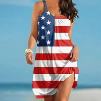 Dan odjeće za neovisnost od plaže za žene plus veličine modni američki 4. jula Elegantna ovratnika bez rukava bez rukava čipka Bohemska prekrivač haljina udubljena mini plaža haljina crvena
