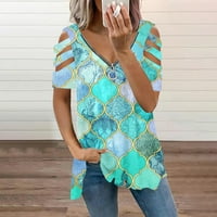 Ženski bluze Ženski modni casual sa patentnim zatvaračem s V-izrezom tiskani majica s kratkim rukavima na ramenu Top Sky Blue XL