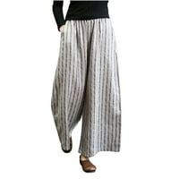 Široke pantalone za noge za žene Ležerne prilike ljetne posteljine pamučne pantalone elastične struke