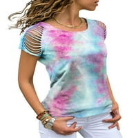 WRCHOTE prevelizirani labav bluza s kratkim rukavima TOP za žene Ljetni gradijentski tisak za odmor