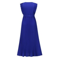 Sendresses za žene Dužina gležnja kratkih rukava Labava A-line pune V-izrez Dress Blue XL