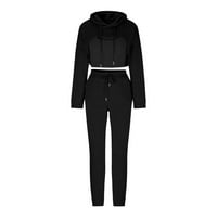 Rollbacks ženski jesen zimski sportski odijelo casual moda zadebljane baršunaste dugih rukava duge hlače s dugim pantalonama Dvodijelni odijelo Black XXL