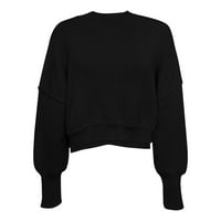 Cuhas Cardigan džemperi za žene casual okrugli vrat dugih rukava pleteni džemper čvrsta boja labav pulover za ženske modne vrhove crne boje