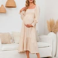 Majčinska haljina Ženska dugi rukav linijska casual maxi haljina Fotografija haljina za babyshower Ženska materinska casual haljina, bež & m