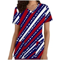 ERSAZI Dnevni pregled neovisnosti Četvrti ženski modni casual čvrsti okrugli vrat džepovi kratkih rukava labavi majica pulover vrhove crvene s