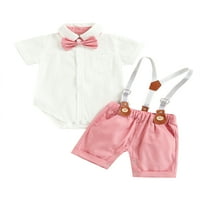 Novorođeni dječji dječaci gospodenski setovi odjeće Ljetna kratka rukava rever za kratkih rukava ROMper + luk-kravata + suspender kratke hlače kombinezone