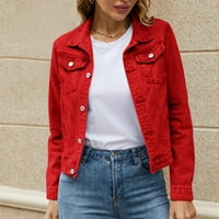 Cuekonyy ženska osnovna gumba od punog boja dolje pamučna jakna s džepovima traper jaknu kaput crveni