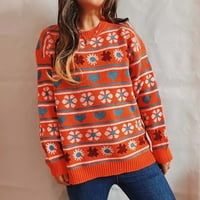 Dahich ženski pleteni džemper casual crewneck dugih rukava cvjetni tisak slatki srčani pleteni plusni