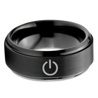 Tungsten Gamer Power Band prsten za muškarce Žene Udobne fit crni korak Bevel Edge brušeni polirani