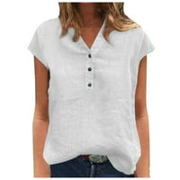 Ženske vrhove kratkih rukava casual bluza Čvrsti dame Ljeto Henley Fashion White S