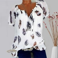 Ženski bluza Bluza Ženski plus kratki rukav labav grafički otisci Košulje V-izrez Ljetni vrhovi bijeli