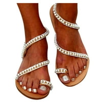 Sandale Žene žene ravne perlice otvorene nožne prste diše ugodne cipele za cipele na plaži Rimske sandale Ženske sandale PU bijela 37