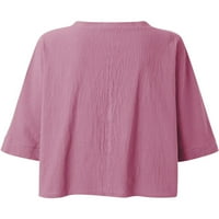Ženska V izrez dugih rukava majica Bluza Ležerne prilike labavih tuničkih vrhova plus veličina ružičasta 5xl