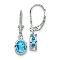 Sterling Silver 8x Oval plavi Topaz Leverback Naušnice Ručica Nazad Drop Dangen Lean nakit za žene pokloni