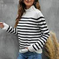Dukseri zazora Žene Striped pleteni džemper rekreativni štand dugmad vrata pulover džemper