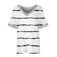 Bluze Striped kratkih rukava za slobodno vrijeme V-izrez ljeto za žene bijeli XL