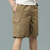 Strugten muški ljetni teretni šargani labavi pamuk čvrste boje pet hlača s više džepom patentne pantalone hlače kratke hlače