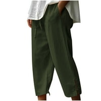 Žene modne žene Ljeto Ležerne prilike sa slobodnim džepom Elastične struke Capris hlače Vježba lagane pantalone zelena XL