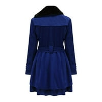 Guvpev ženska modna rever sa dvostrukim grudima debela vunena vunena kasuta jakna - tamno plavi xxl