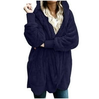 Ženska zimska topla kapuljača Kardigana nejasna jakna zima otvorena prednja plišana pahuljasta od kaputa sa džepovima