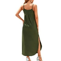 Ženska ljetna casual labava haljina V izrez Podesivi špagete remen Split Solid Boja haljina na plaži