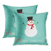 Sretan božićni bombonski trski snjegović mrkva za nosač nosa crveni šal i snježne pahuljice jastučni