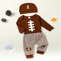 Baby Boy Outfit Fudbal Print s dugih rukava Rompers i elastične prugaste hlače Beanie Hat Set Set Prorivska