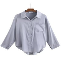 Grianlook Ženske vrhove gumb dolje majice puna boja bluza Dame labava tunika košulja Elegant rever izrez